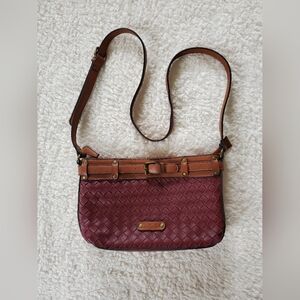 Simply Noelle Woven Burgundy and Tan Crossbody Bag
